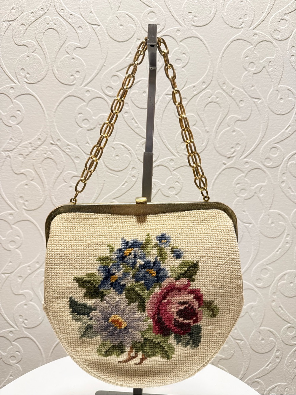 Vintage Walborg Petiti Floral Needlepoint Evening Bag